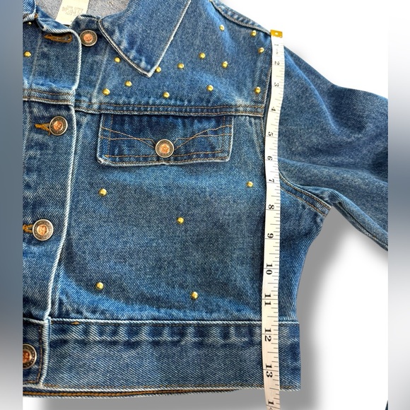 VTG Frederick's of Hollywood Denim Jacket Crop Embellished Studded Automobile M - Picture 8 of 8